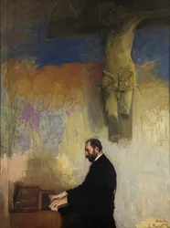 Porträt von Feliks Jasienski an der Orgel
